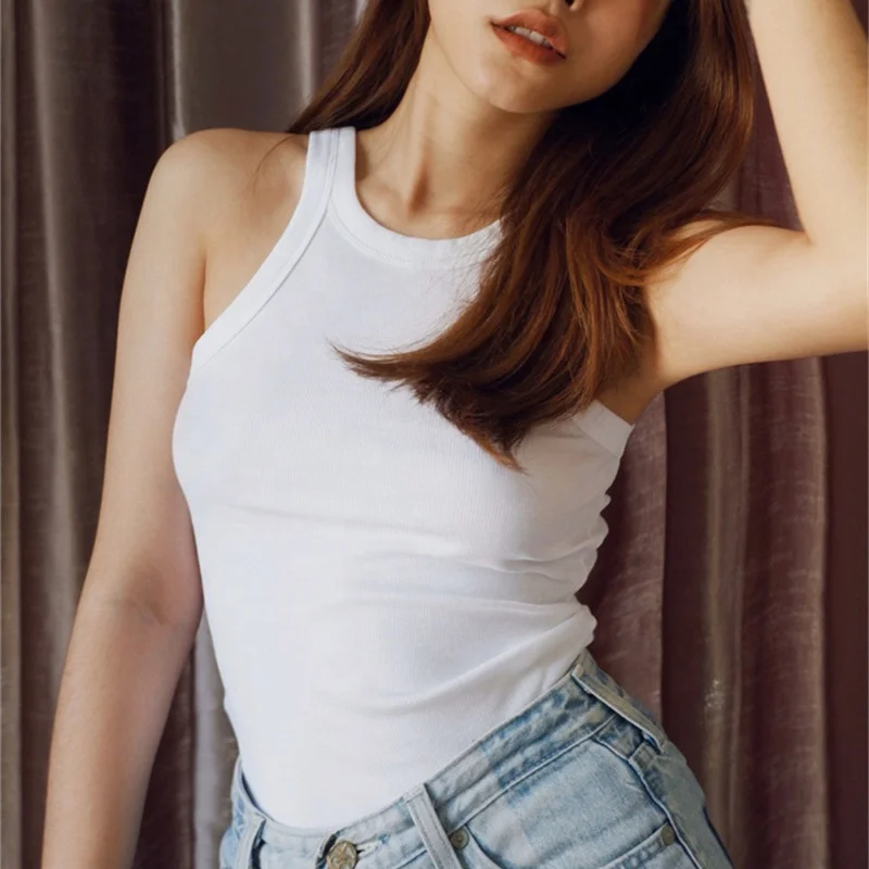 Summer Hot Sale Minimalist Style Basic Ribbed Knit Solid Color Sleeveless Women  Casual Tank Top
