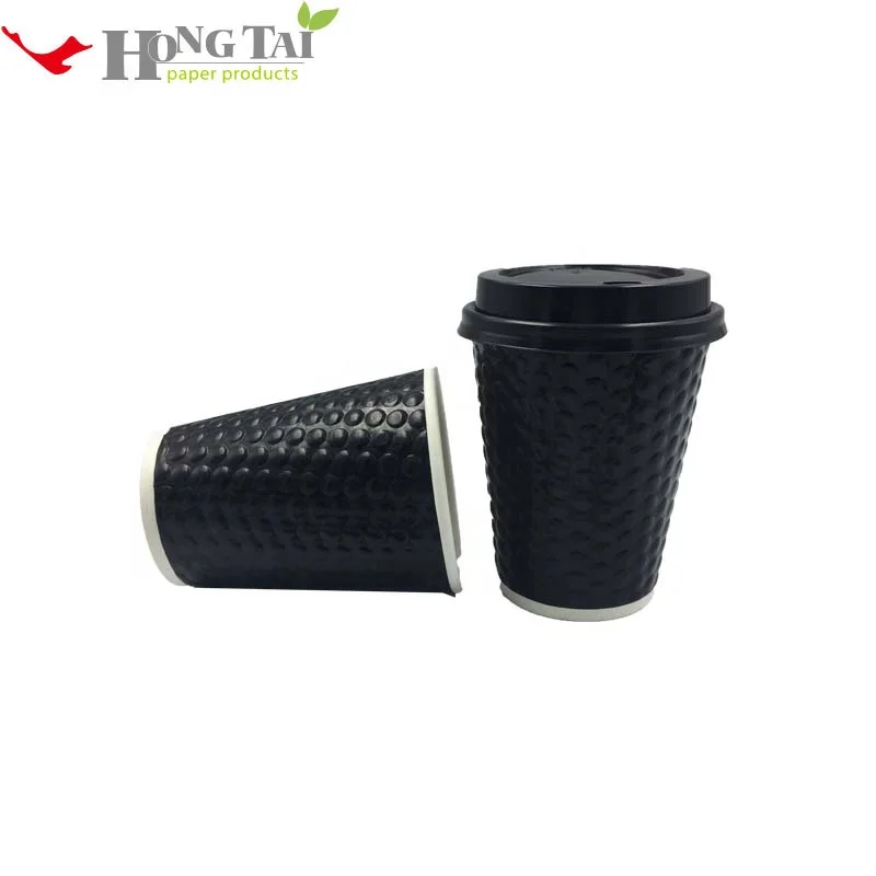 
Wholesale Black Disposable Custom Ripple Paper Coffee Cup for Hot Drinks 