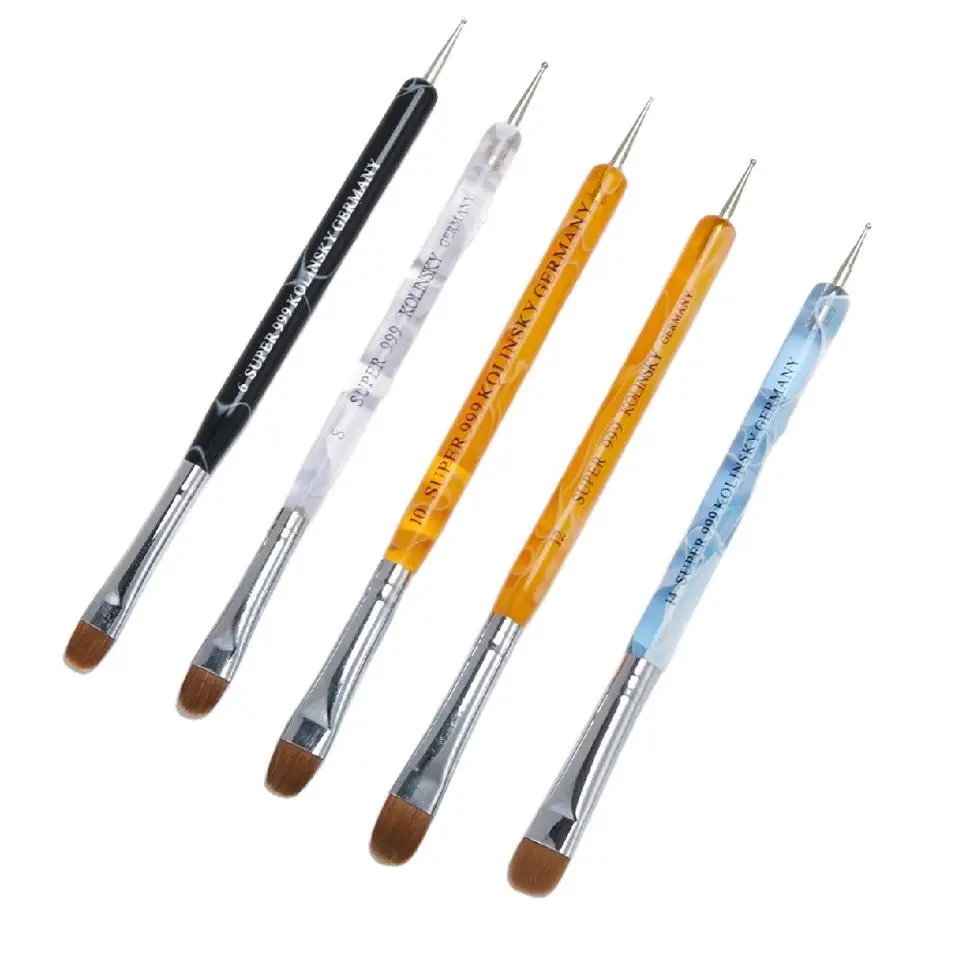High Quality Custom French Brush Nail Art Polish Dotting Pen Tool Double End Nail Painting Acrylic Pinceles Sable Nail Art Brush