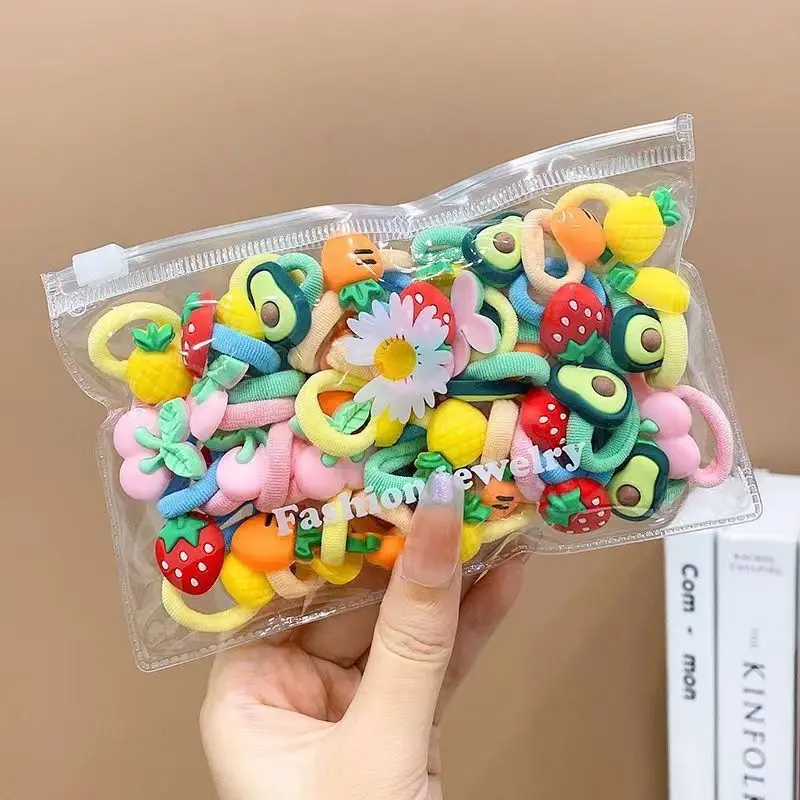 50pcs/bag cute hair circle hair accessories for kids flower cartoon hair rubber bands