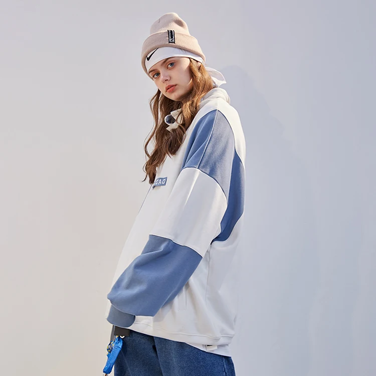 Nocao Korean street style casual fashion loose stand collar contrast color long sleeve pullover sweatshirt for men and women