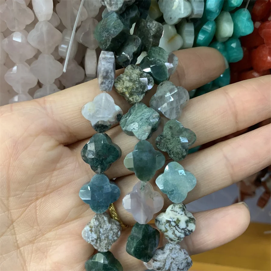 Wholesale 12*12mm faceted natural gem flower four leaf clove beads Gemstone Natural Stone Beads For Jewellery Making