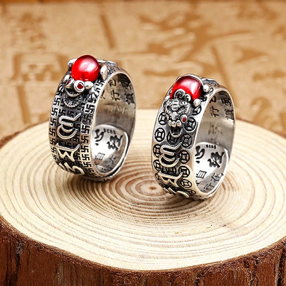 1PC Lucky Pixiu Charms Ring Women Men Vintage Open Adjustable Ring Feng Shui Amulet Wealth Fashion Cool Jewelry Accessories