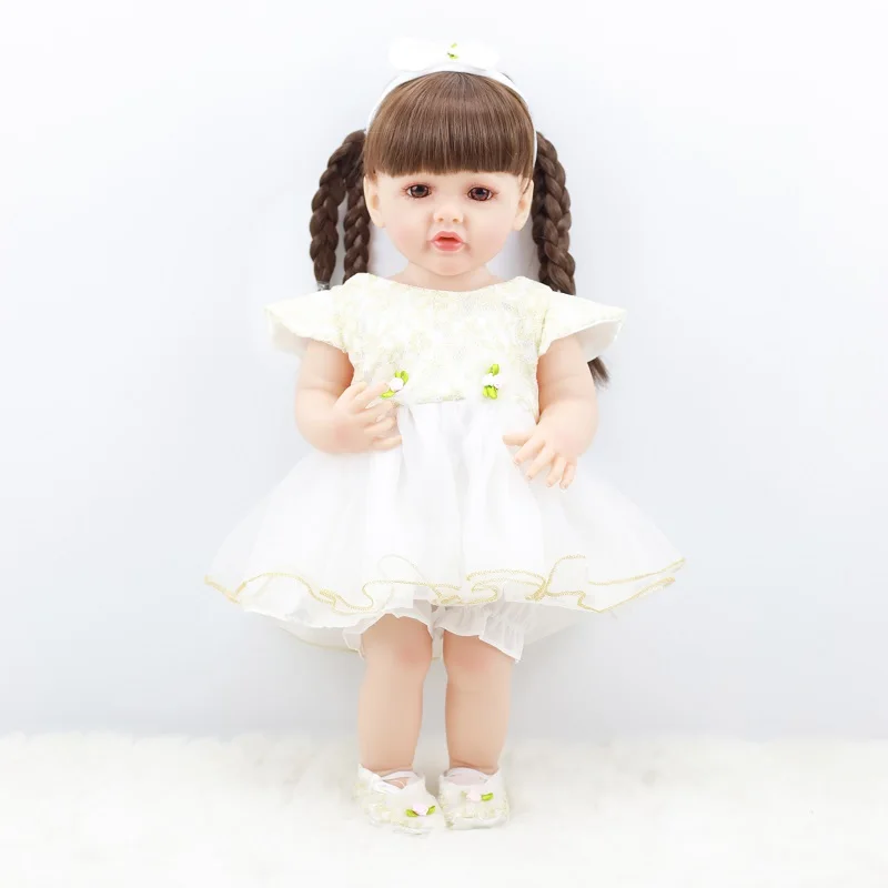 Pose able Soft Body Exquisite Silicon Toddler Dolls Smooth Skin Baby Doll for Kids Age 3 Plus 22 Inch