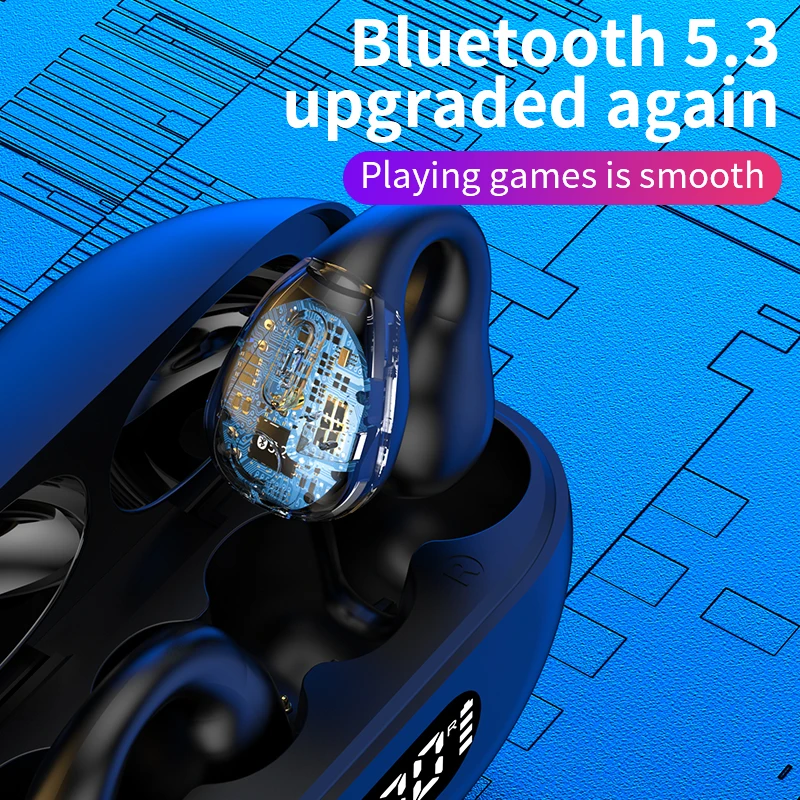 2023 New Hot Wireless Ear Clip Bone Earbuds Conduction Headphone BT5.3 Touch Clip-on Wireless Earphone With  Led Display Headset