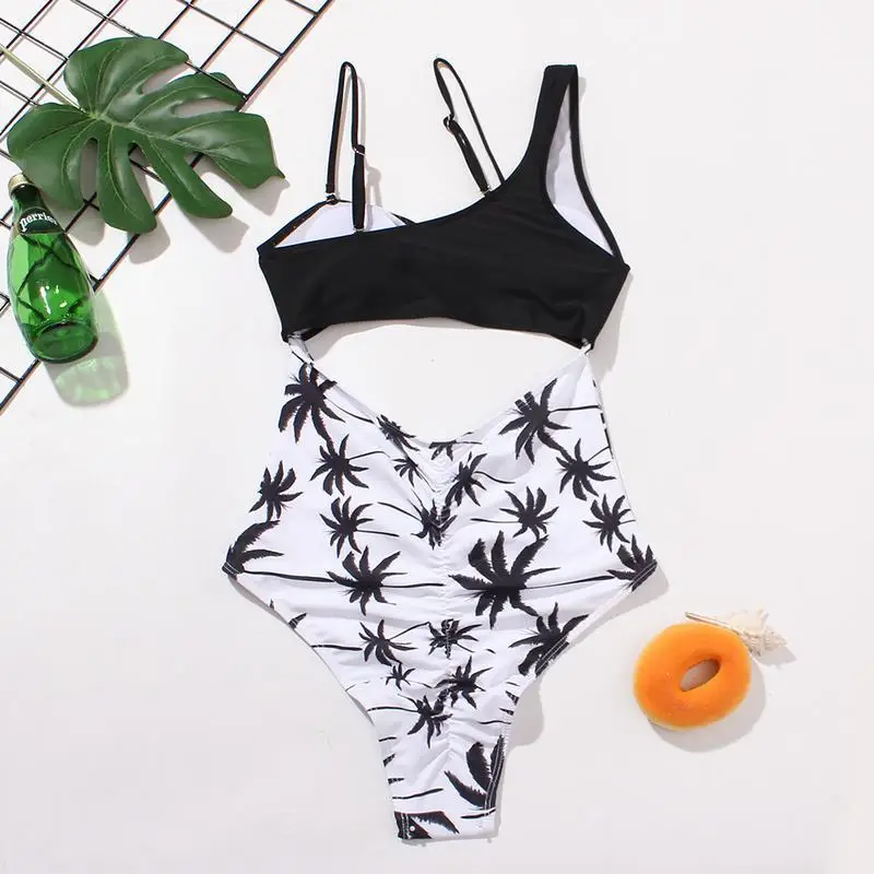 Green One Shoulder One Piece Swimsuit Hollow Slingshot Swimsuit Sexy Bikini Swimwear Neon