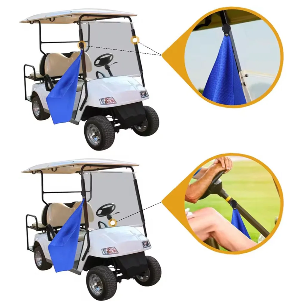 (Black/blue/green/gray)microfiber golf towel with round shape pu leather cover magnet for strong hold to golf carts or clubs