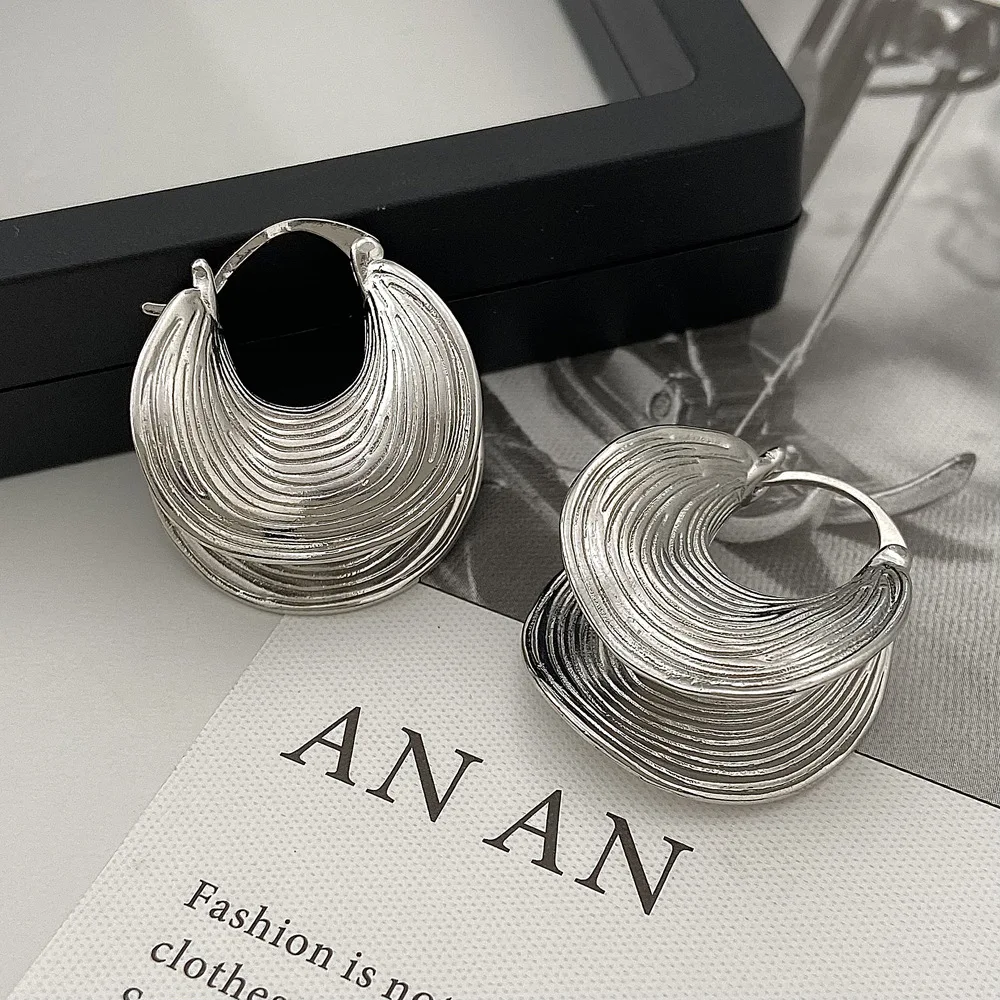 Fashion Jewelry copper 24k real gold chunky Trendy Simple Irregular Striped Retro Style Earrings