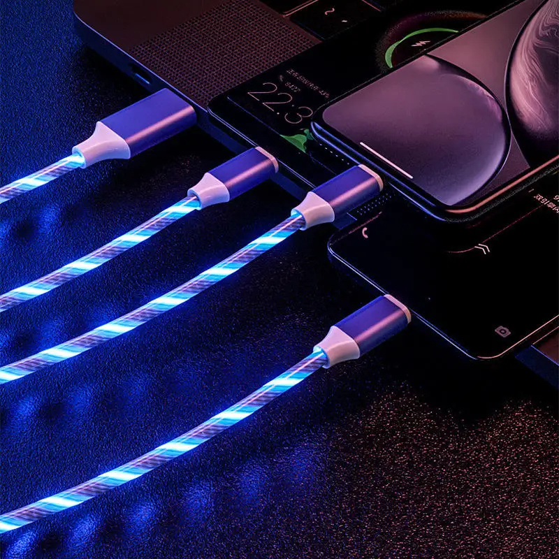 Hot Selling Manufacturers Strong Magnetic Luminous Charging Line Magnetic Mobile Phone Fast Charging Three-in-one Usb Data Cable