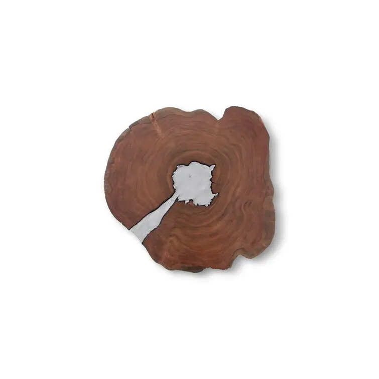 Modern simple tripod metal inlaid wood brown coffee table, placed in the living room and study more practical.