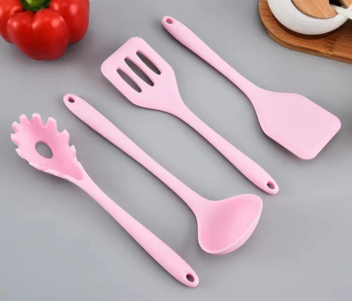 Silicone Cooking Utensils Kitchen Utensil Set Tools Turner Tongs Spatula Spoon Silicone Spatula Set With Rose Gold Handle