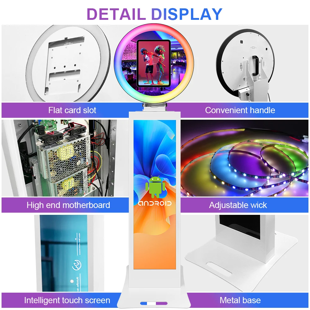 2024 Large Magic Mirror  photo booth 4 person with Colorful led Light and Props 37 inch LCD Ipad photo booth