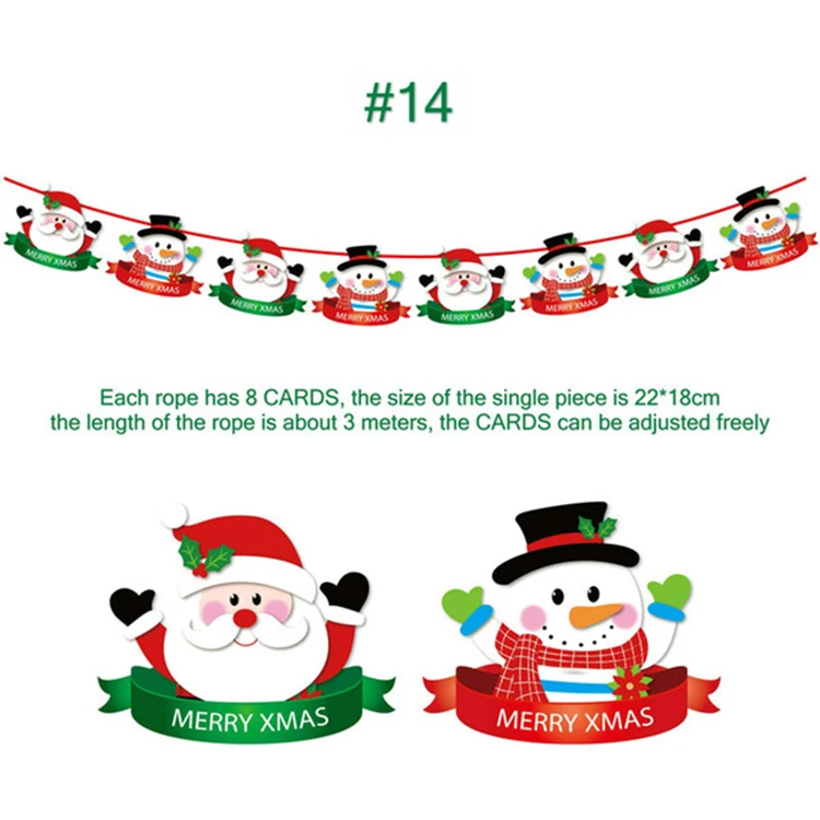 C57 New Year Navidad Christmas Decor 3 Meter Christmas Banners Paper Hanging Flags Santa Deer Xmas Tree Bunting Garland