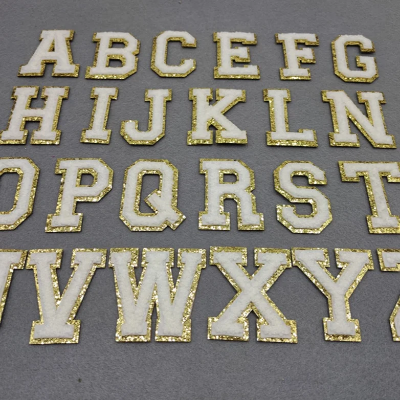 Ready to Ship White Letters Ventralex Patch Cheaper Sequins Laser-cut Border Iron on Chenille Patches