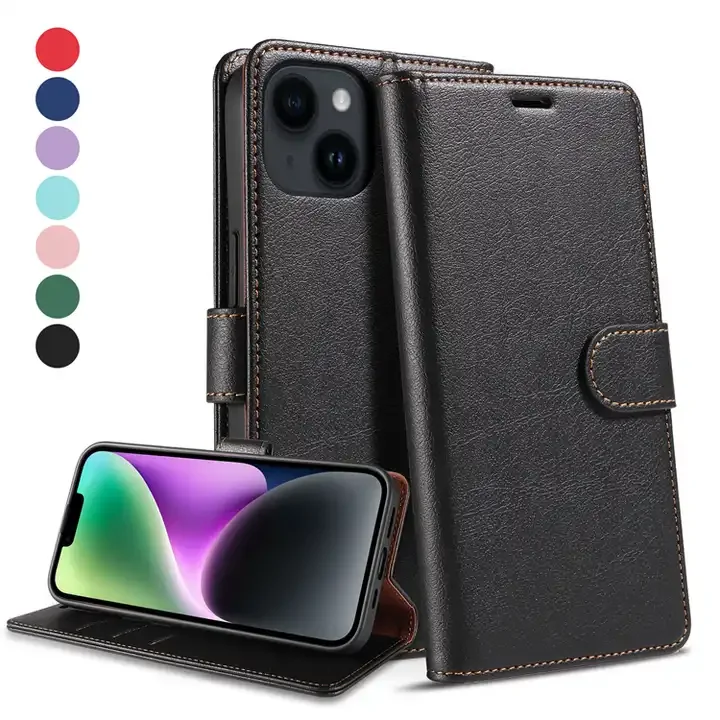 Top Sale Leather Phone Case for Samsung S23 Ultra, Magnetic Leather Phone Wallet Pouch Case For Iphone 12 13 14 15 Pro Max