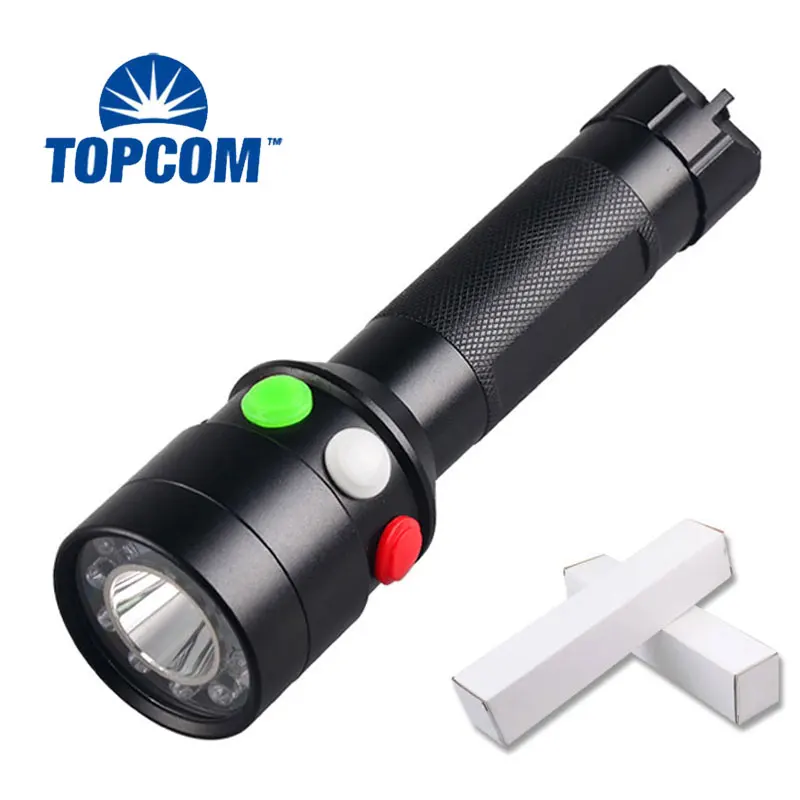 TOPCOM Red white green Signal light LED Flashlight  USB Rechargeable Torch Tricolor emergency Railway Signal Lamp