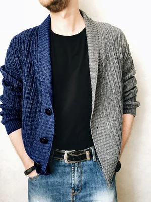Mens Classic cardigan sweater Loose Long Sleeve wholesale Cable Knit Shawl Collar half color block Cardigan sweater