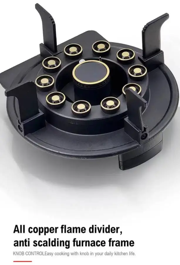 3-Burner Built-In Portable Gas Stove with 3+3+1.75kW Power, Tempered Glass for Household Use