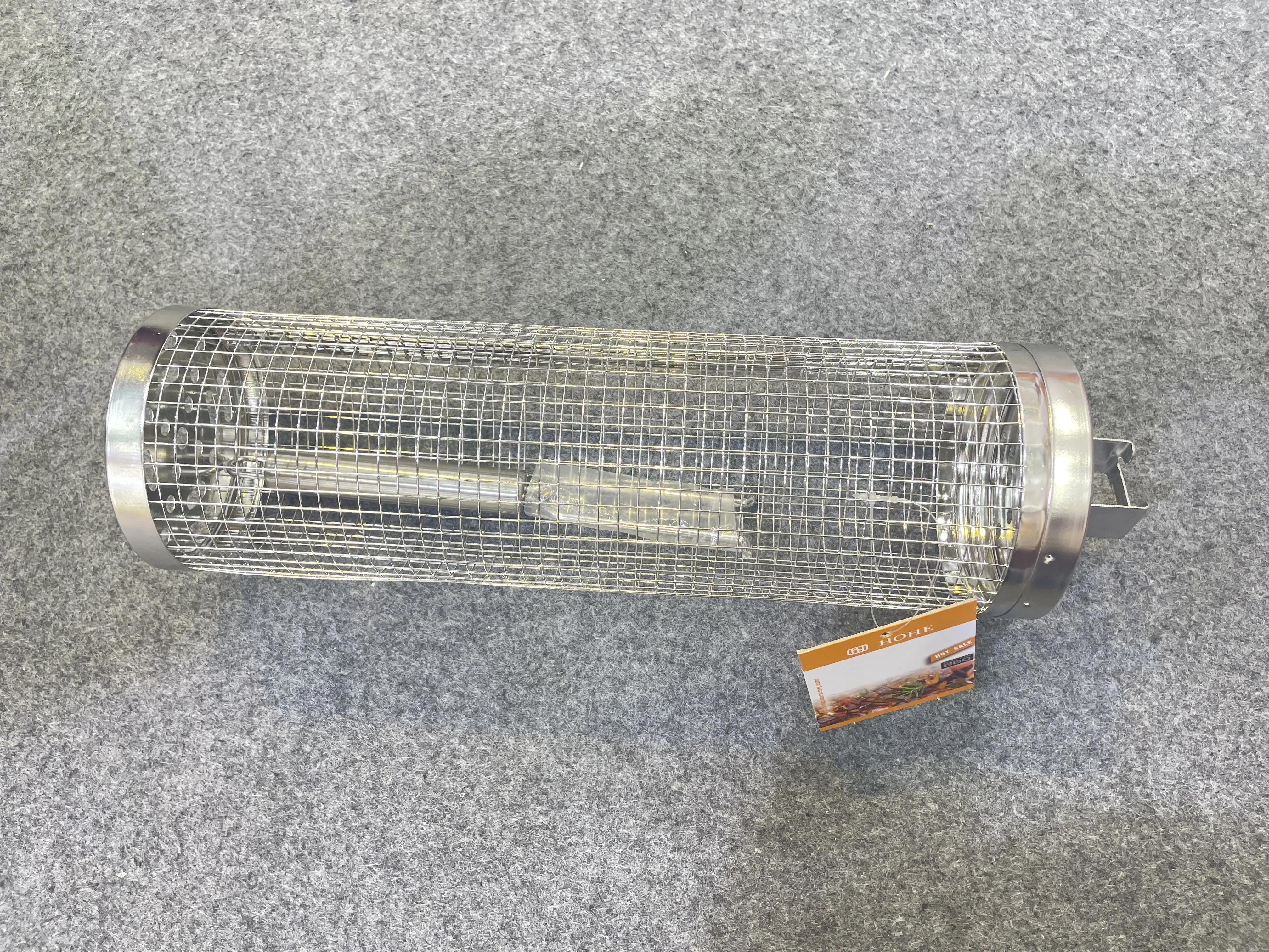 Cylinder rolling grilling basket round stainless steel metal net tube bbq barbecue basket for Roasting Meat