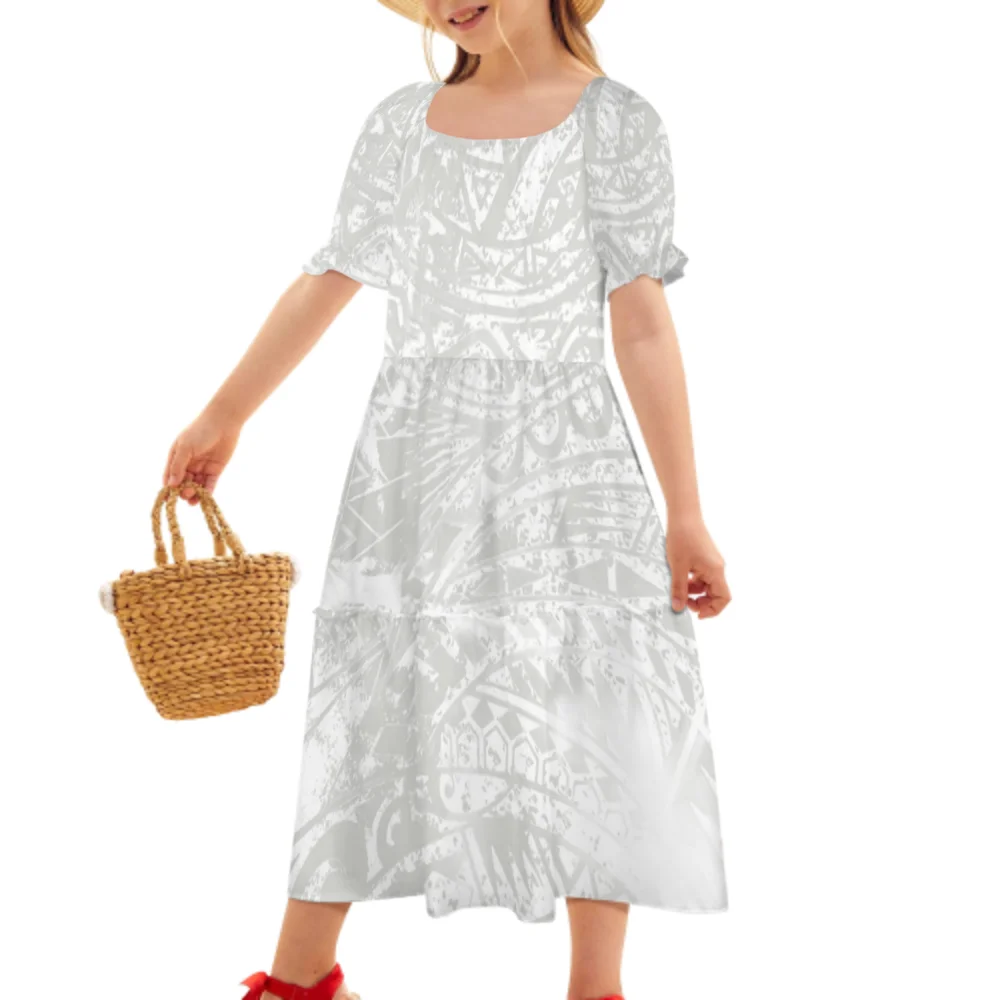 2024 New Arrivals Polynesian Elei Tribal Design Custom Casual Breathable Elegant Children Dresses for Christmas Party Ball Gown