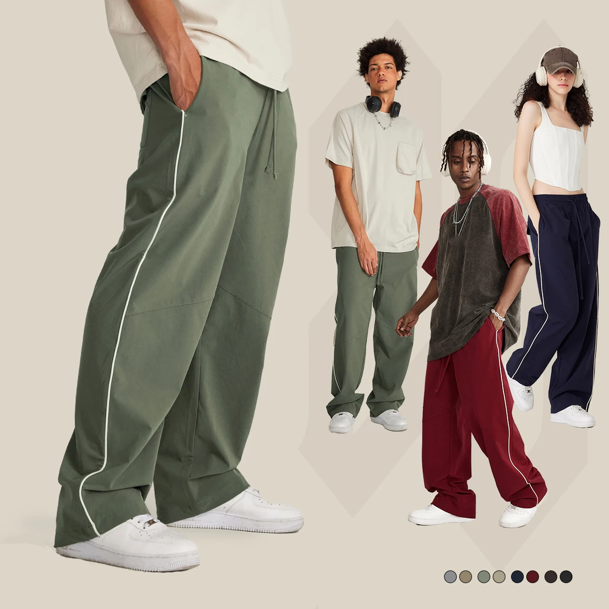 Mens Loose Cargo Baggy Hip Hop Long Pants Trousers Streetwear Pants Long Casual Workout Outwear Cargo Long Pants Custom Slogan