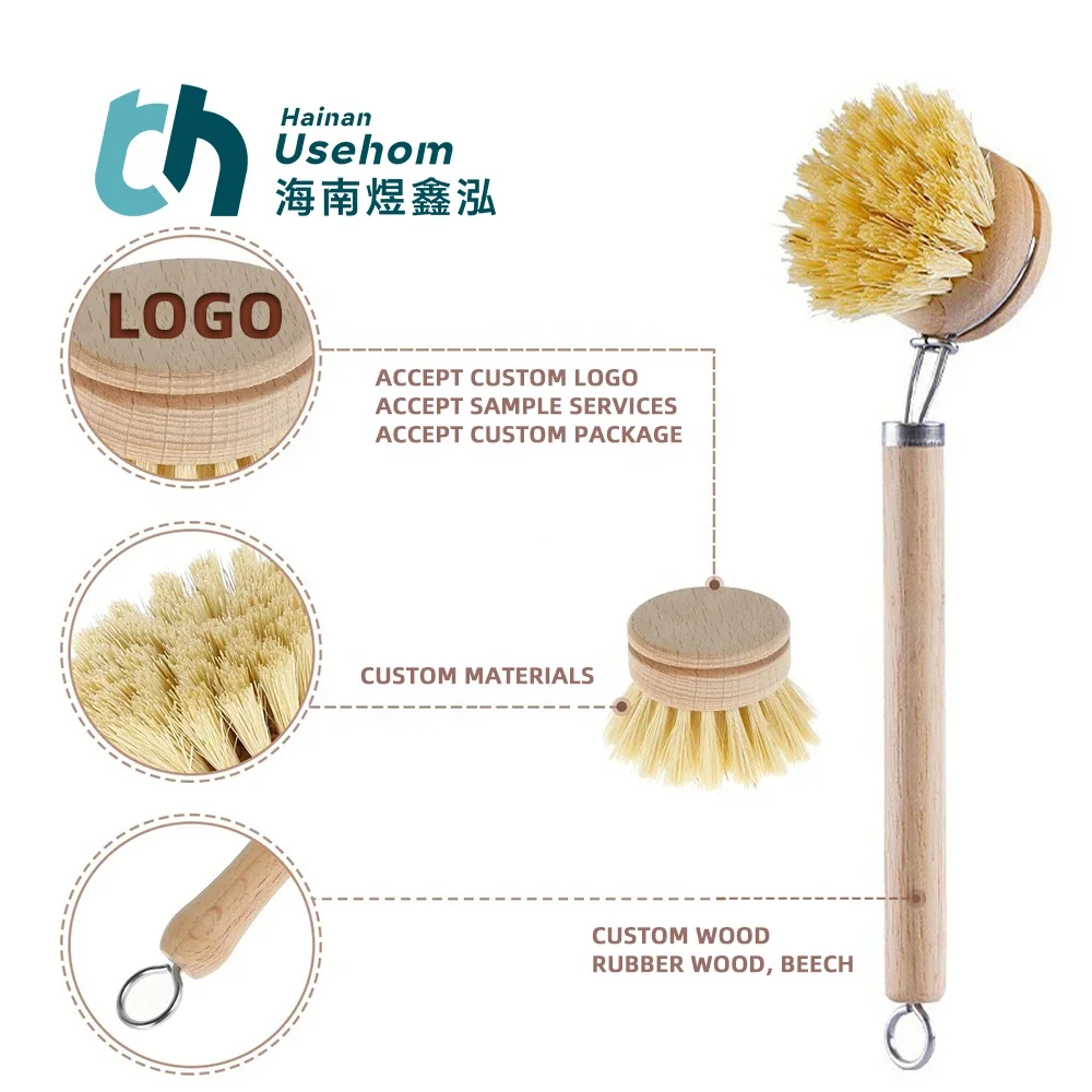 Kitchen Wooden Handle Cleaning Tools Bamboo Mini Scrub Brush Coconut Bristles Pot Brushes Dish Scrubber Sisal Cleaning Brush