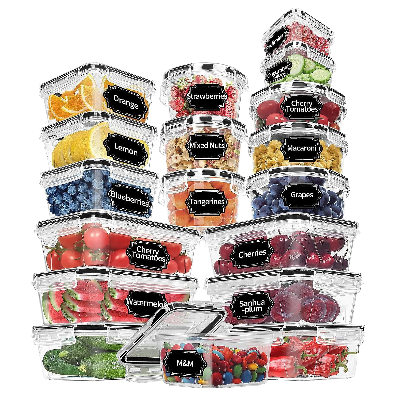 36 Pack Food Storage Containers with lids Plastic BPA-Free Meal Prep Container Pantry Organizers with Labels & Marker
