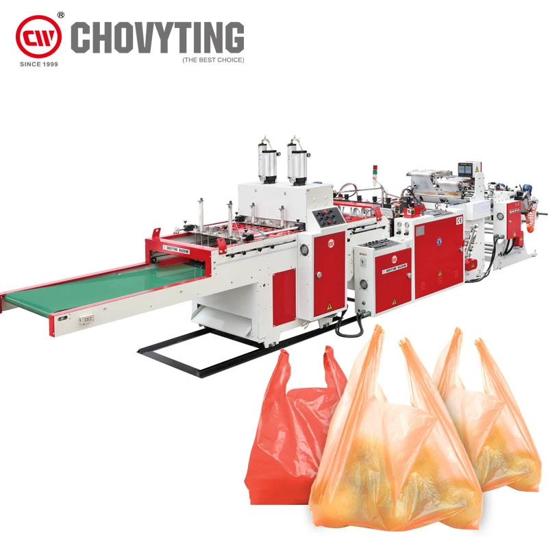 
computerized double line vest nylon bag machine PLA PE carry biodegradable shopping bag T-shirt plastic bag making machine 