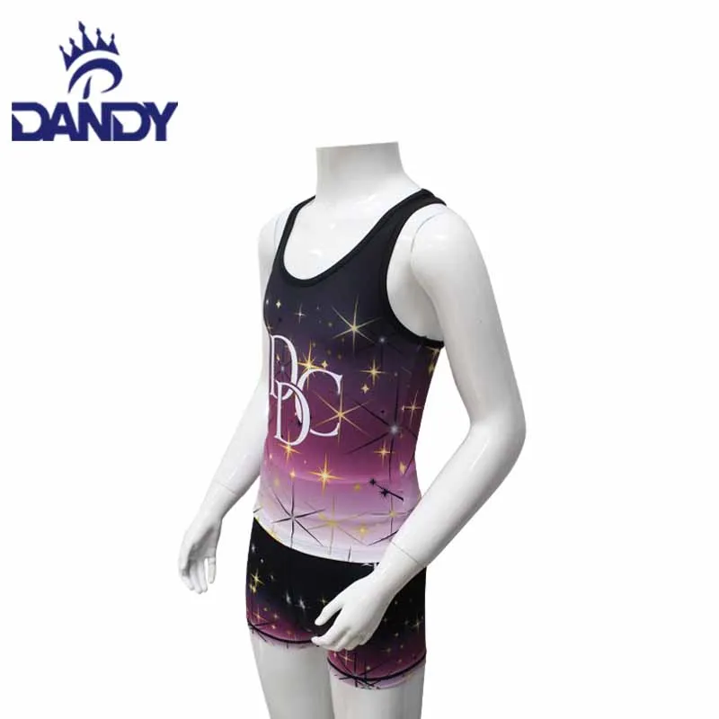 Dandy custom sublimation dance team cheer training clothes tank top shorts children wear dance