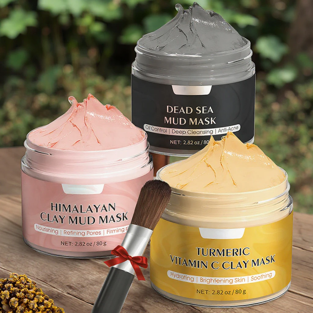 Organic Vegan Turmeric Dead Sea Mud Facial Clay Mask Vitamin C Infused Deep Pore Cleaning Acne Removal Himalayan Clay mud Mask