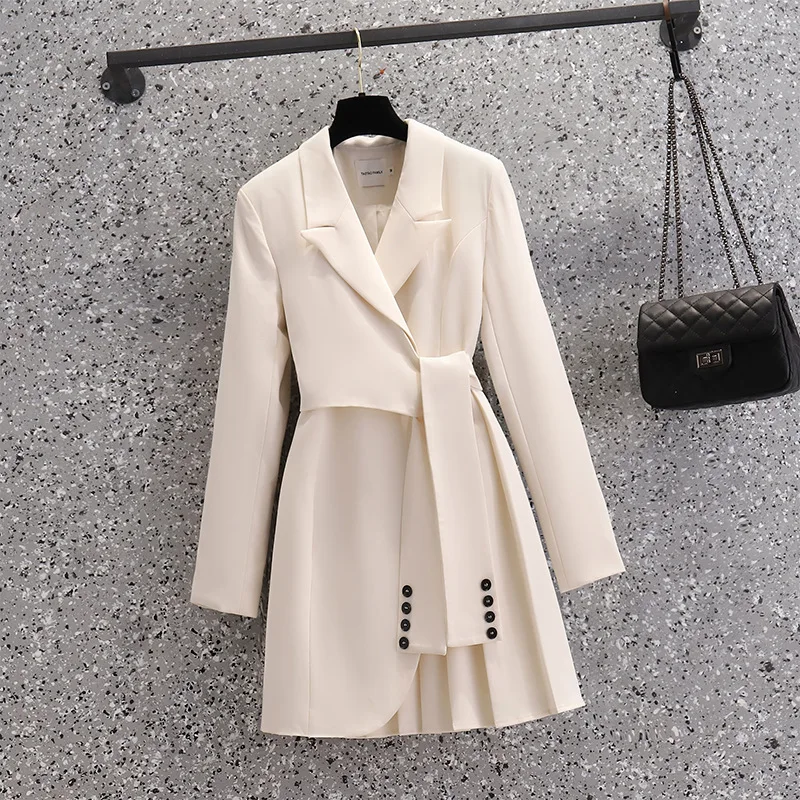 Wholesale Hot Sale Autumn Winter New Design Long Suit Coat Ol Slimming High Waist Lace Up Blazer Dress Fashion Long Suit Dress
