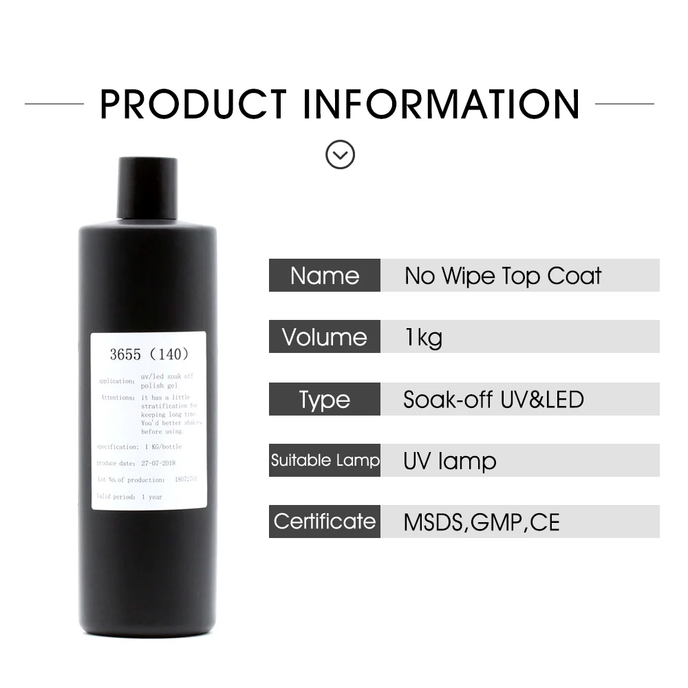 1Kg Clear Tempered Topcoat No Wipe Super High Shine Nail Polish Gel Tempered Top Coat