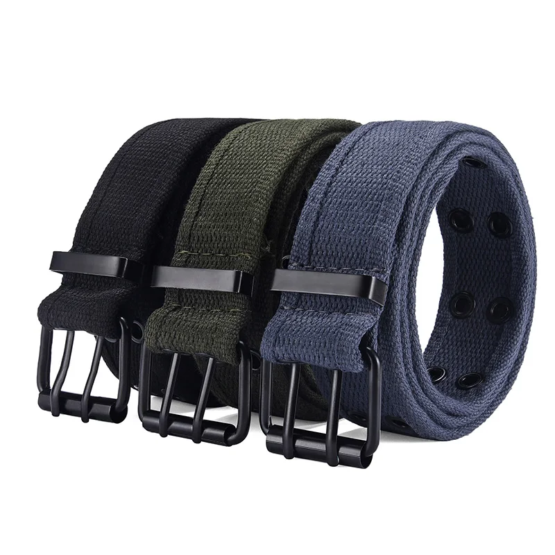 Double Grommet Belt Fabric Punk Aesthetic Belt for Women Men Casual Dark Color Pin Buckle Jeans 2 Hole Belts