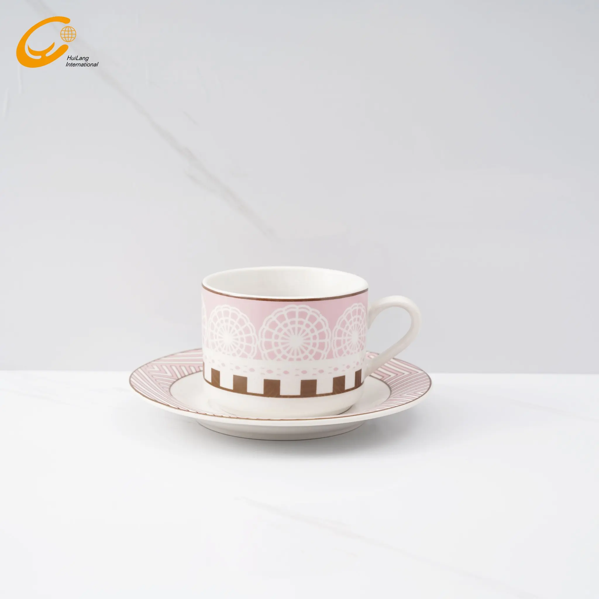 Huilang Ceramic Dinner Set Pastoral Pink Garden Style Porcelain Tableware Coffee cup Dishes Ceramic Dinner Set Kitchen Ceramic