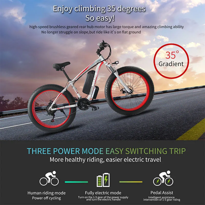 26 Inch 48v 17.5Ah 48V electric bike 2000w dual Motor Driven E Bike 26 * 4.0 Fat Tire High Speed 50-60km/h