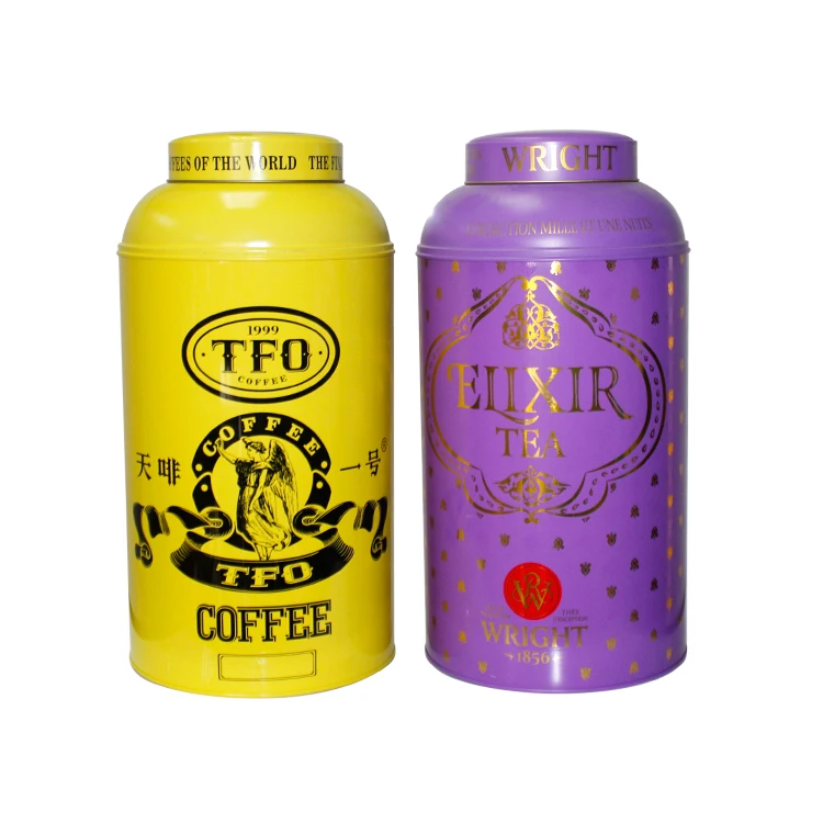 Wholesale Airtight Metal Coffee Box Tea Tins Tinplate Empty Tall Round Black Tea Tin Can