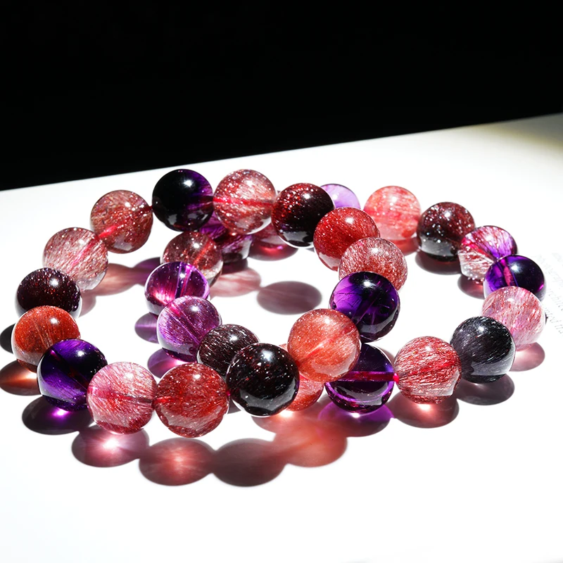 Super Seven Golden Strawberry Tourmaline Rutile Titanium Tansang Sea Pattern Peter Stone Spodumene Bracelet