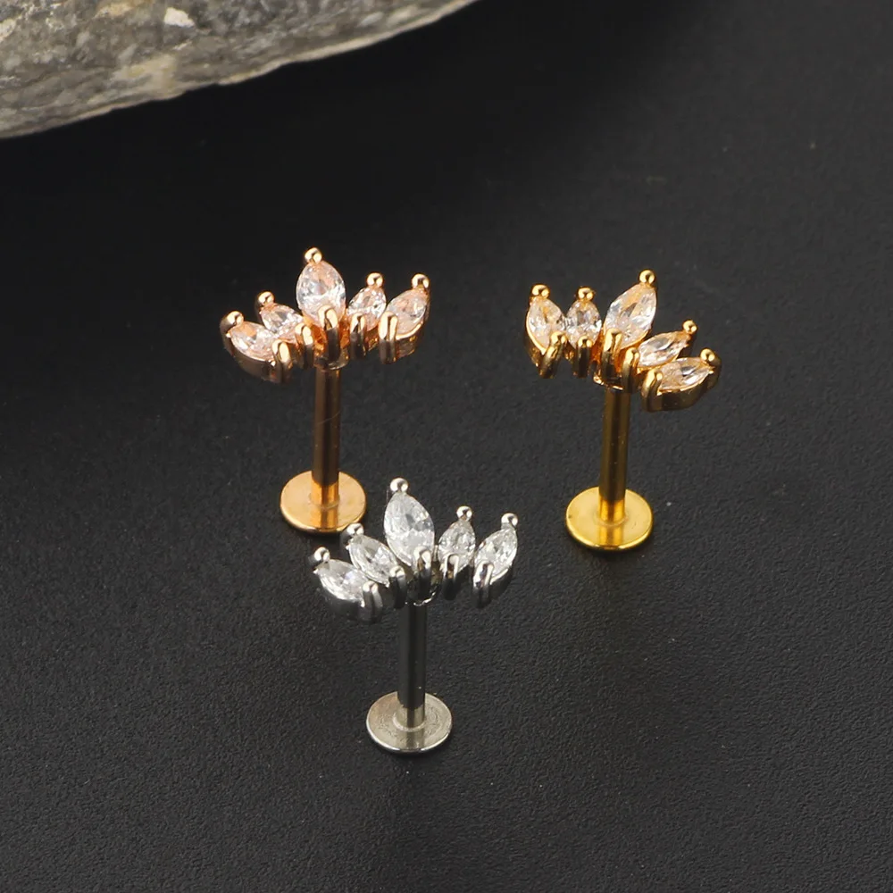 Chic Lotus CZ Flower Flat Back Stud Tragus Helix Cartilage Conch Earring Piercing Casual jewelry Gift