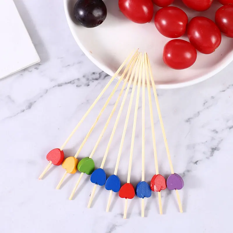 Mixed Color Feather Sticks Cake Decoration Dish Plate Fruit Fork Bamboo Fruit Skewers