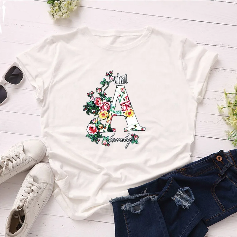 
woman spring summer O neck short sleeve wholesale cotton flower paris nice ladies latest t shirt design 