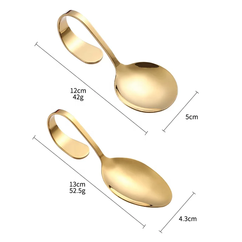 Custom Logo Restaurant Buffet Serving Spoons Stainless Steel Curved Handle Big Spoon Gold Serving Spoon for Dessert Salad