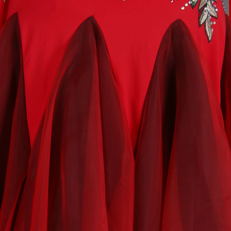 Professional modern dance red flowers competition dress ballroom dance group performance suit waltz tango skirts