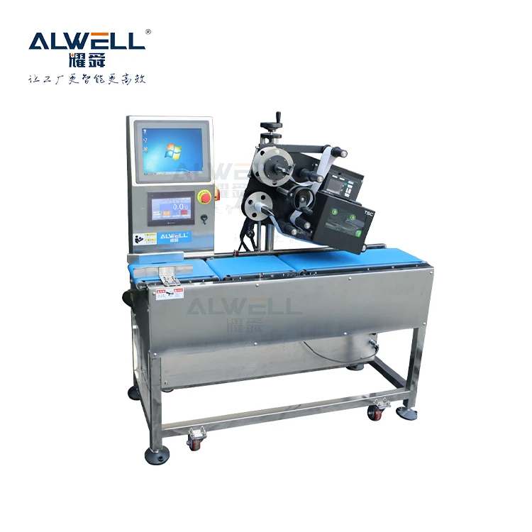 Digital scale with printer roller box weight check machine price label printing conveyor belt weighing seafood checkweigher