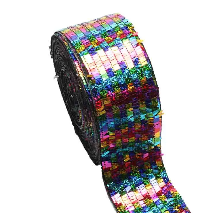 3 inch 75mm Wholesale Glitter Small Sequin Ribbon Velvet for Hair Bows Headband Custom Ribbon Sewing Material