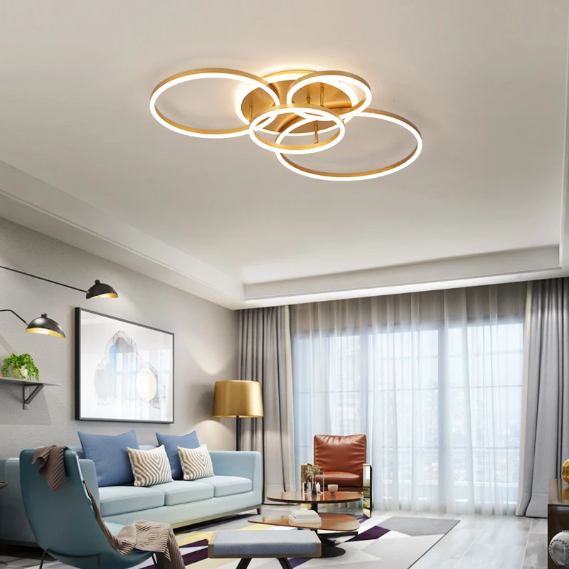 Simig lighting modern luxury cozy gold 3 ring acrylic living room ceiling chandelier