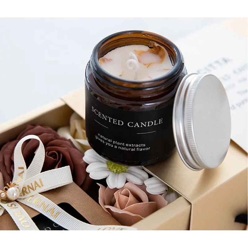 luxury private label custom logo fragrance oil scented candles gift set with dried flowers for wedding scented candles