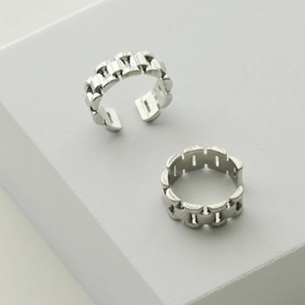 New Fashion Simple Open Ring Korean Design Jewelry For Women Lock Chain Metal Hollow Rings