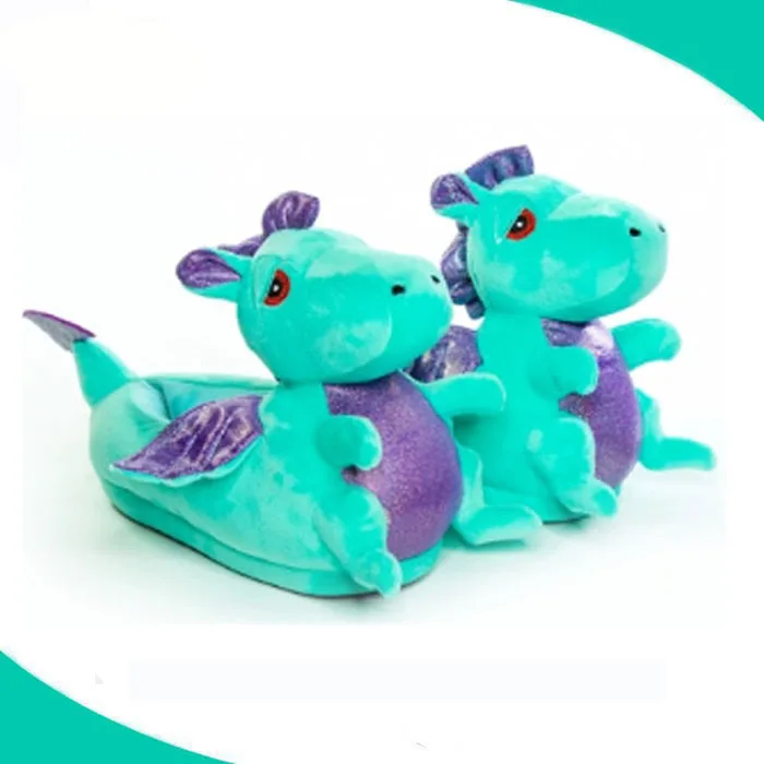 
funny soft stuffed plush animal shaped cuddly kids dragon slipper 