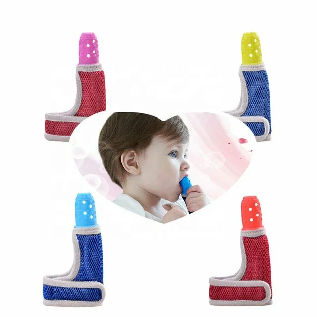 In Stock Baby Products of All Types Thumb Sucking Finger Protector Food Grade Silicone Biting Mittens Teether
