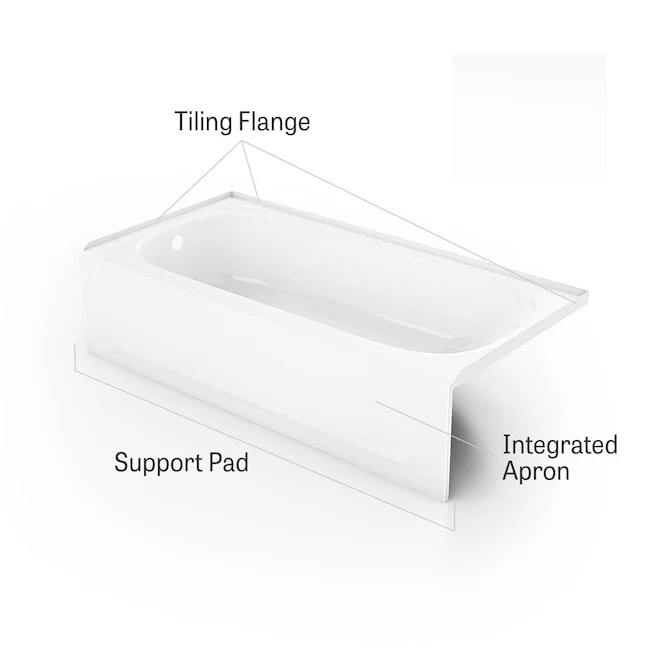 Modern 30-in x 60-in White Porcelain Enameled Steel Freestanding Alcove Soaking Bathtub Rectangular Design for Hotel Villa Use
